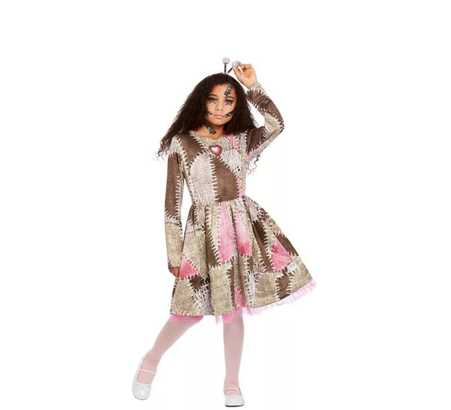 Translation missing: de.Disfraz de Muñeca Vudú marrón y rosa para niña