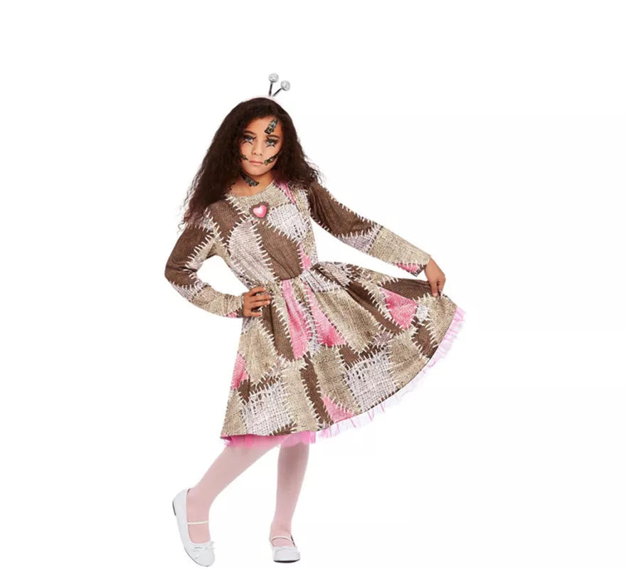 Translation missing: de.Disfraz de Muñeca Vudú marrón y rosa para niña