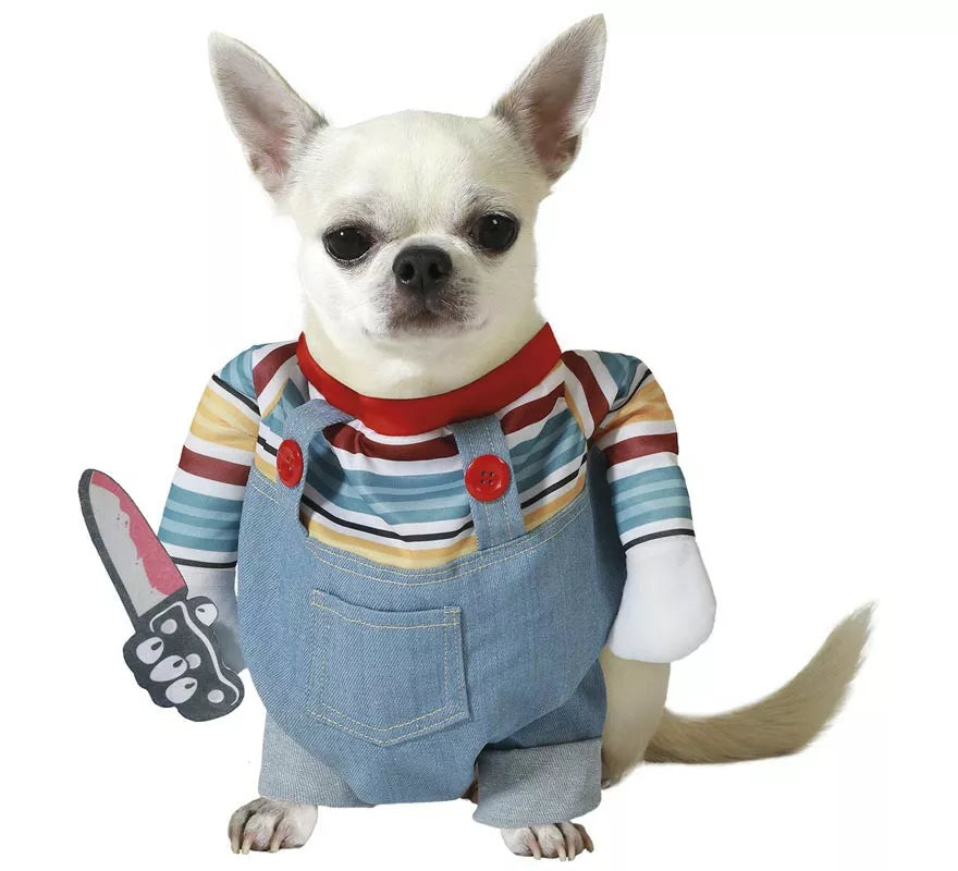 Translation missing: de.Disfraz de Muñeco Diabólico con brazos y cuchillo para perro