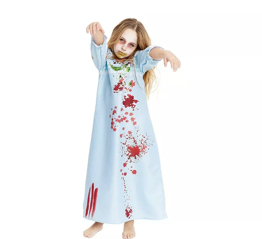 Translation missing: de.Disfraz de Niña Endemoniada en bata azul para niña y adolescente