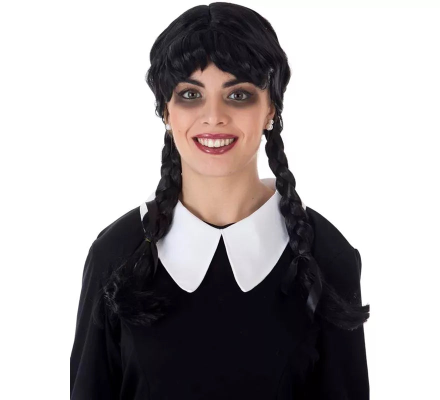 Translation missing: de.Disfraz con peluca de Niña Siniestra Clásico negro para mujer