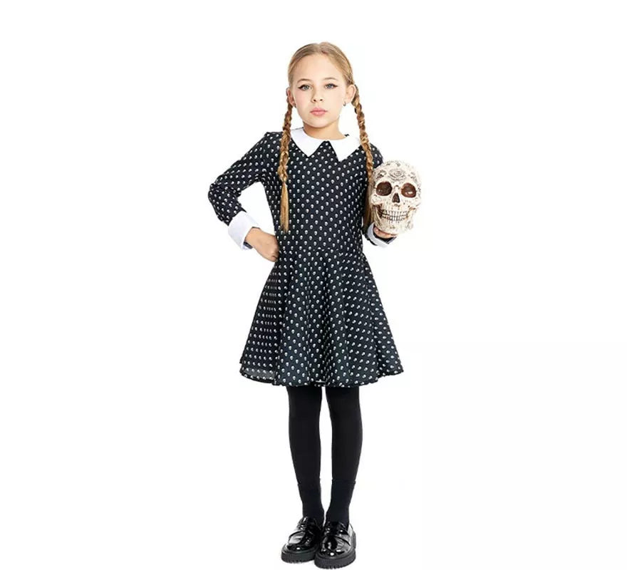 Translation missing: de.Disfraz de Niña Siniestra estampado calavera para niña y adolescente