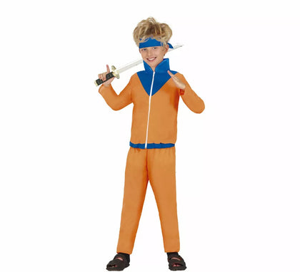 Disfraz de Ninja de Anime Naranja y Azul para niño