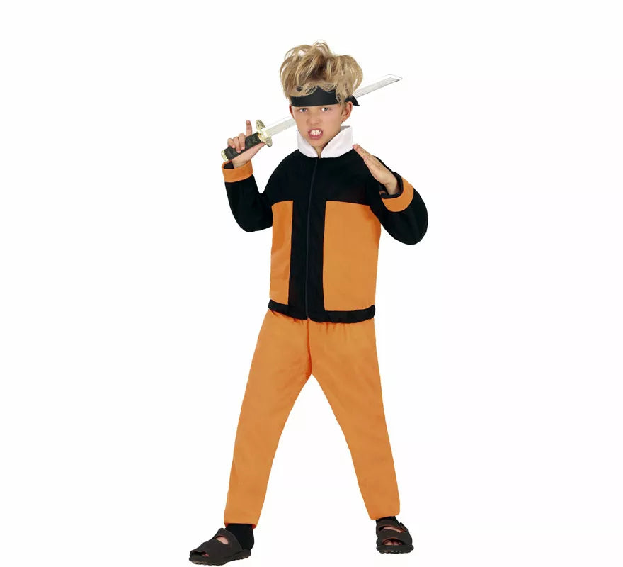 Translation missing: de.Disfraz de Ninja de Anime Naranja y Negro para niño