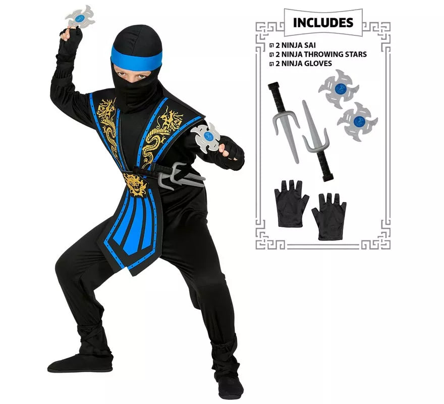 Translation missing: de.Disfraz de Ninja Kombat Azul con Armas para niño