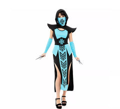 Blaues und schwarzes Ninja Kombat-Kostüm für Damen