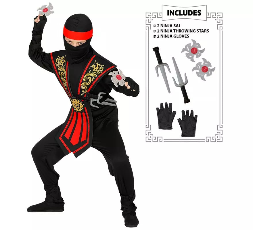 Translation missing: de.Disfraz de Ninja Kombat Rojo con Armas para niño