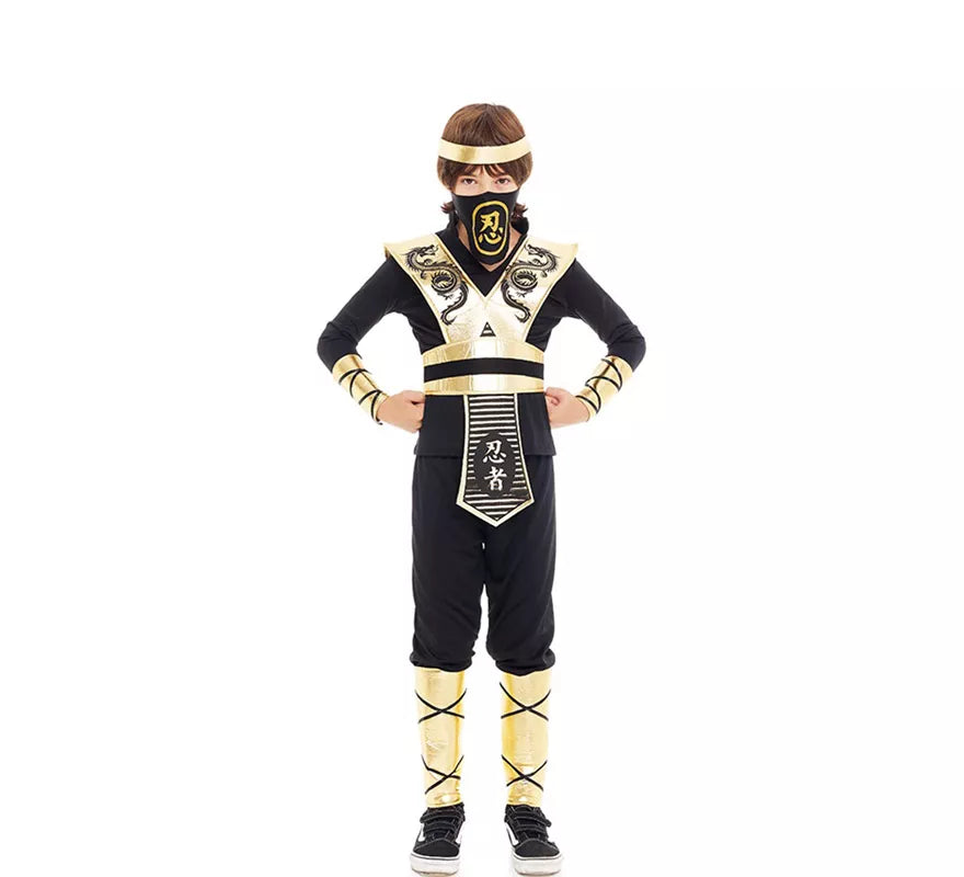 Translation missing: de.Disfraz de Ninja Kombat Serpiente negro y dorado para niños