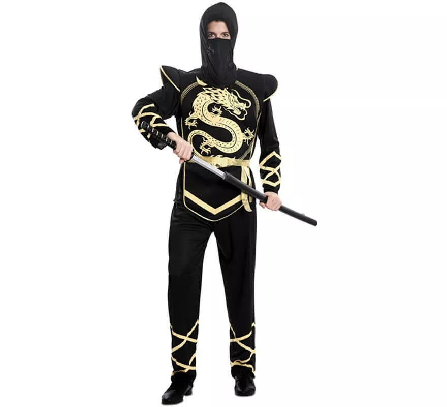 Translation missing: de.Disfraz de Ninja Negro y Dorado para hombre