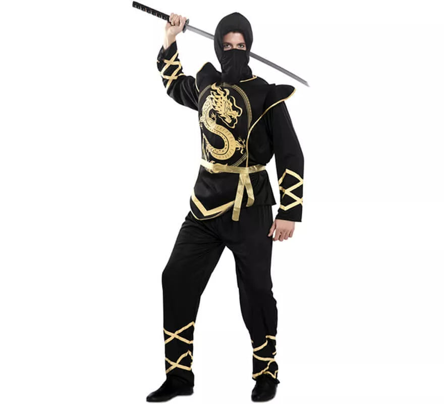 Disfraz de Ninja Negro y Dorado para hombre