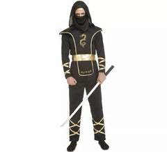 Schwarz und Gold Ninja Kostüm für Herren