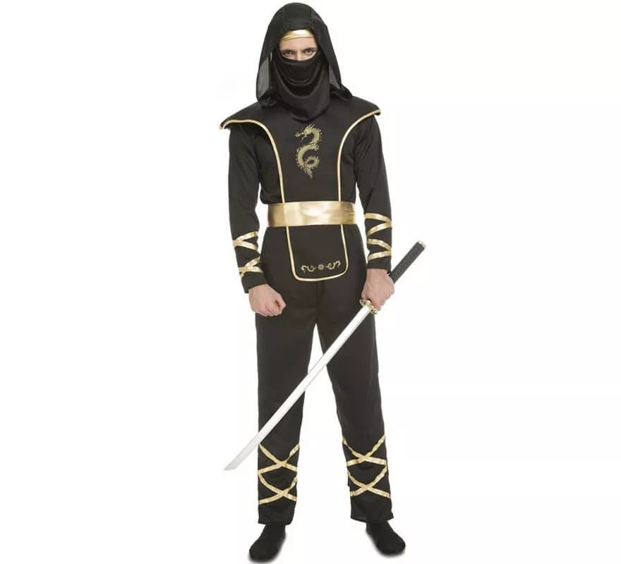 Translation missing: de.Disfraz de Ninja Negro y Dorado para hombre