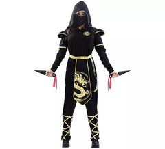 Schwarz und Gold Ninja Kostüm für Damen