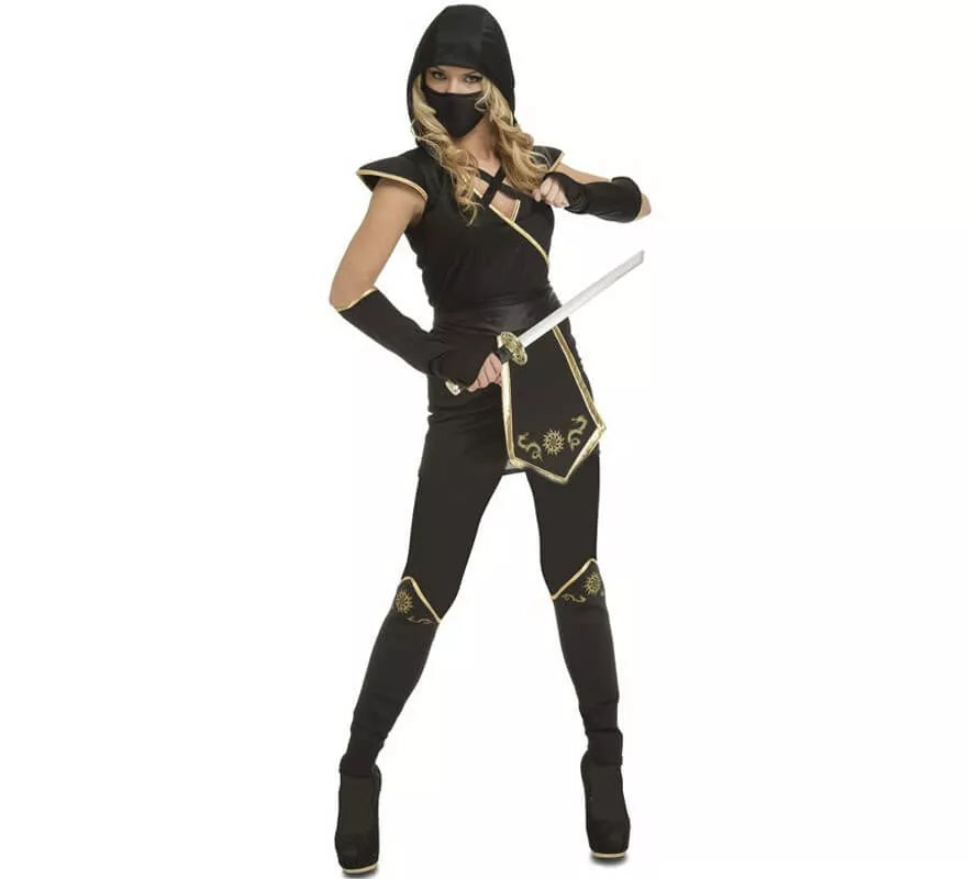 Translation missing: de.Disfraz de Ninja Negro y Dorado para mujer