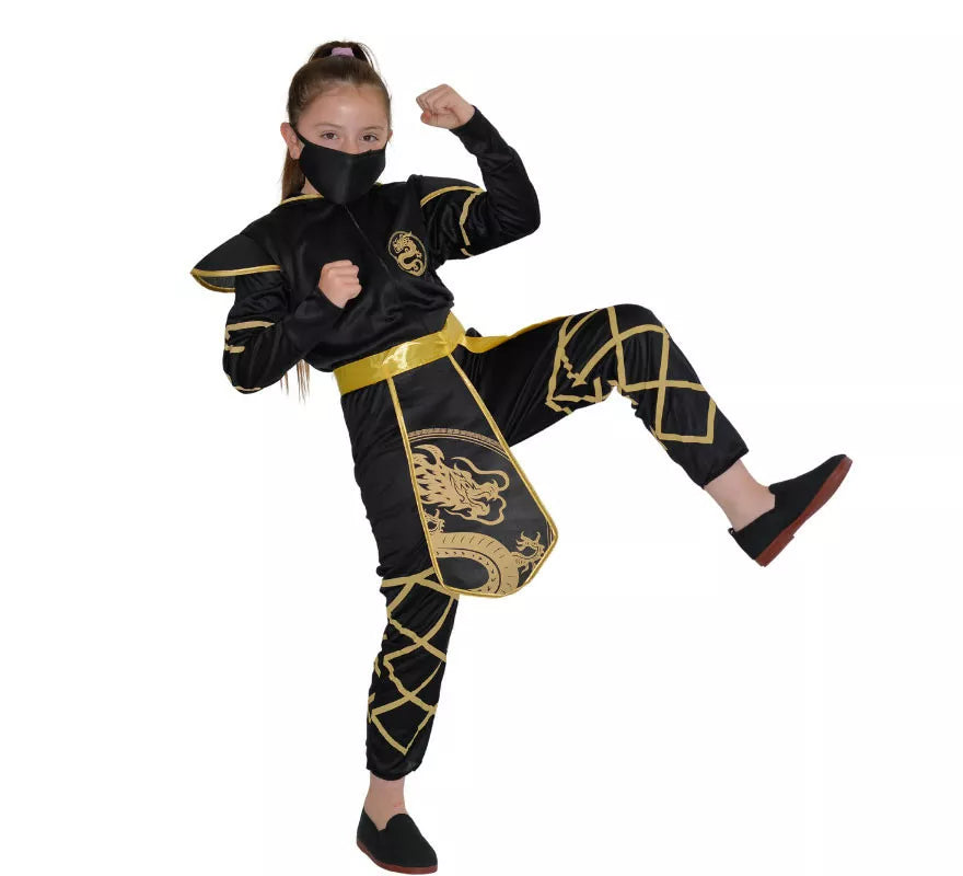 Translation missing: de.Disfraz de Ninja Negro y Dorado para niña
