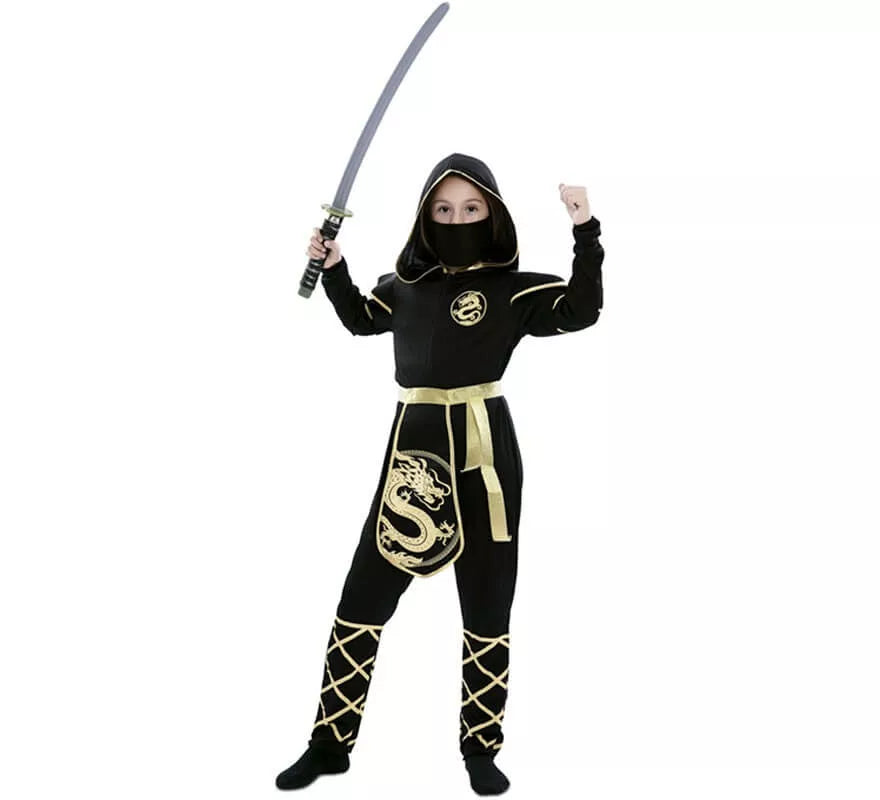Translation missing: de.Disfraz de Ninja Negro y Dorado para niña