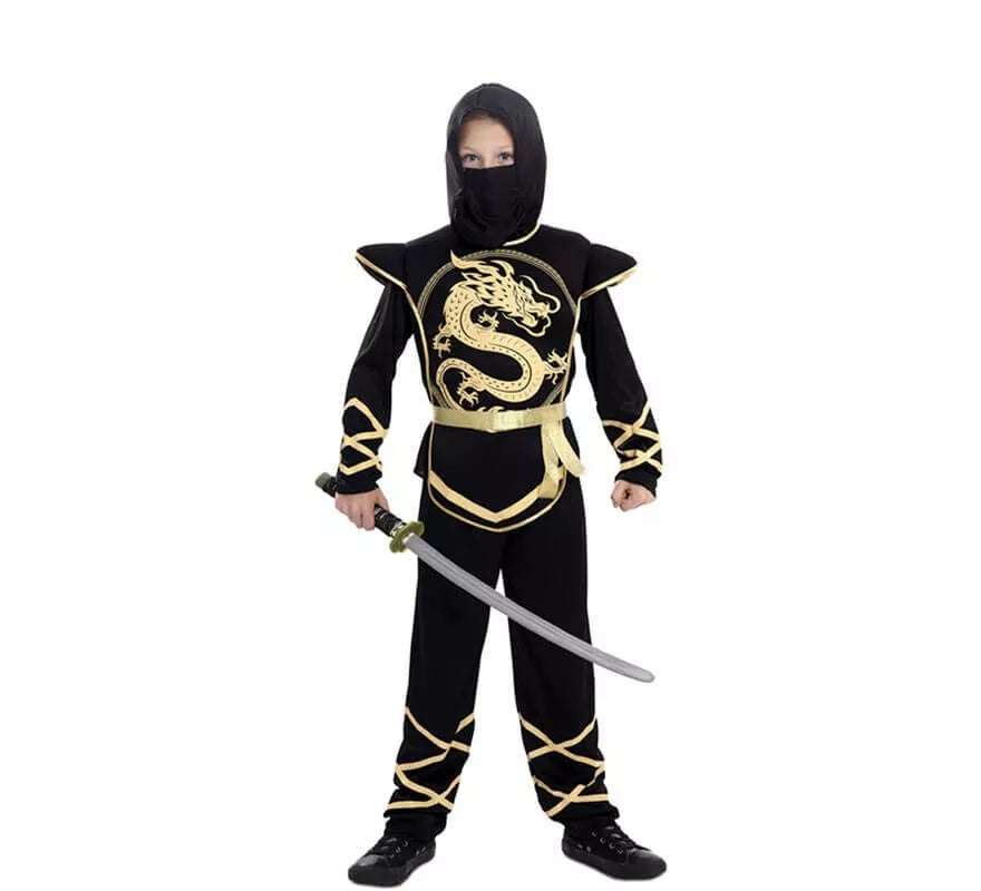 Translation missing: de.Disfraz de Ninja Negro y Dorado para niño