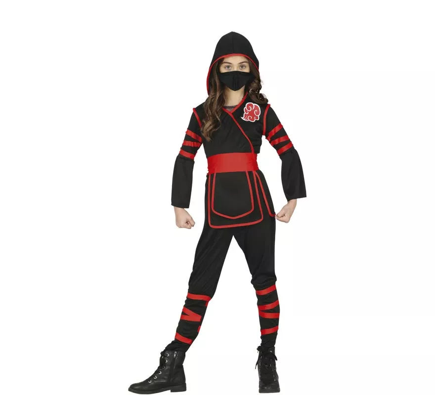Translation missing: de.Disfraz de Ninja negro y rojo para niña