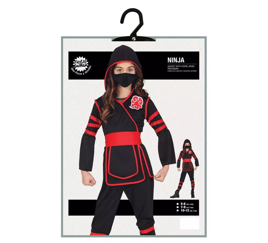 Translation missing: de.Disfraz de Ninja negro y rojo para niña