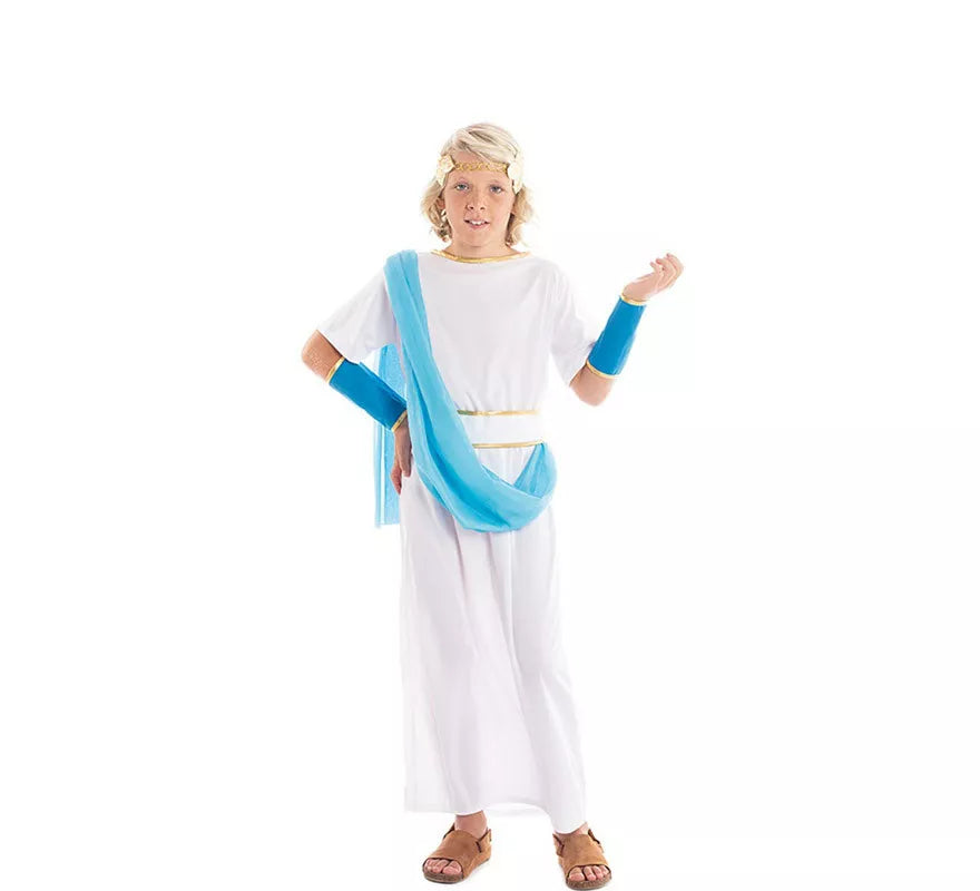 Translation missing: de.Disfraz de Noble Griego blanco y azul para niño
