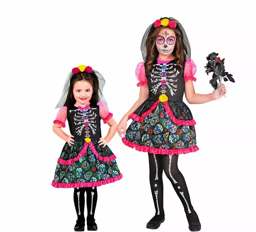 Disfraz de Novia Catrina Día de los Muertos para niña