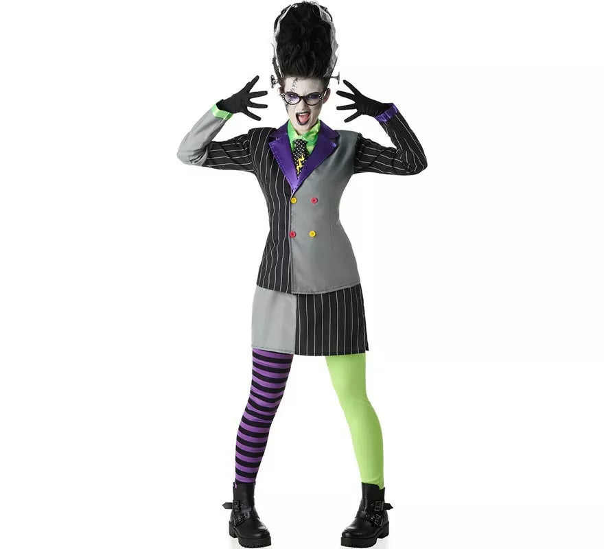 Disfraz de Novia Frankenstein traje a rayas para mujer