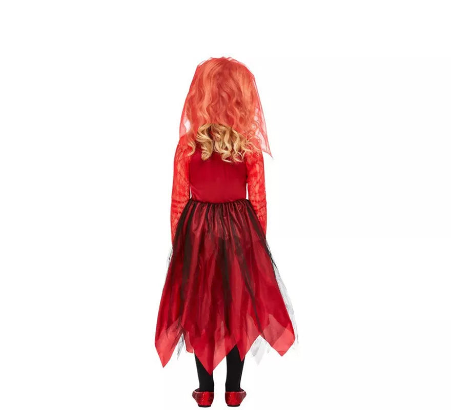 Disfraz de Novia Zombie rojo para niña