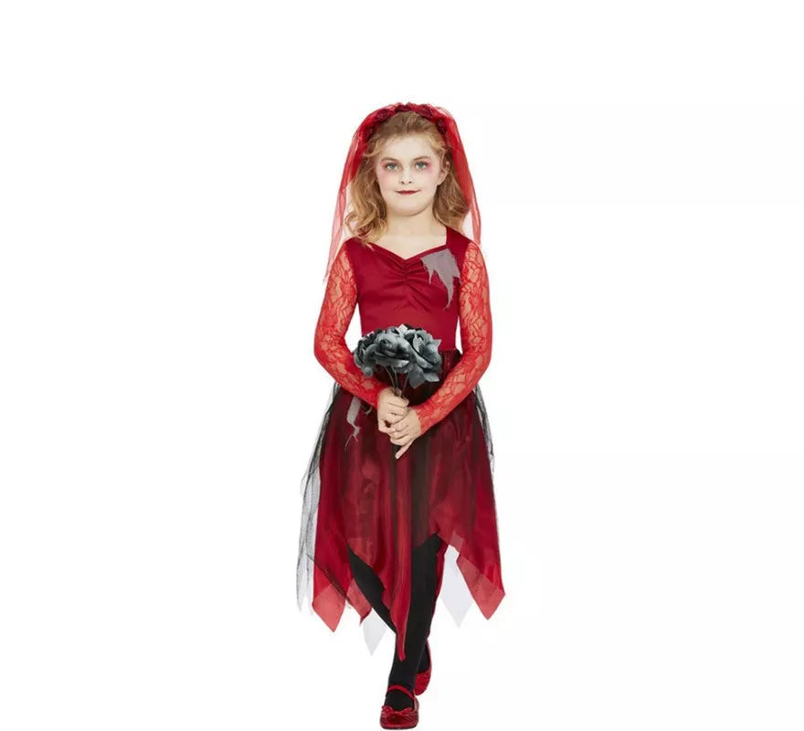 Disfraz de Novia Zombie rojo para niña