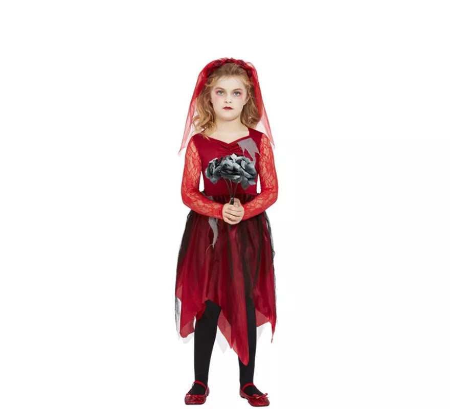 Translation missing: de.Disfraz de Novia Zombie rojo para niña