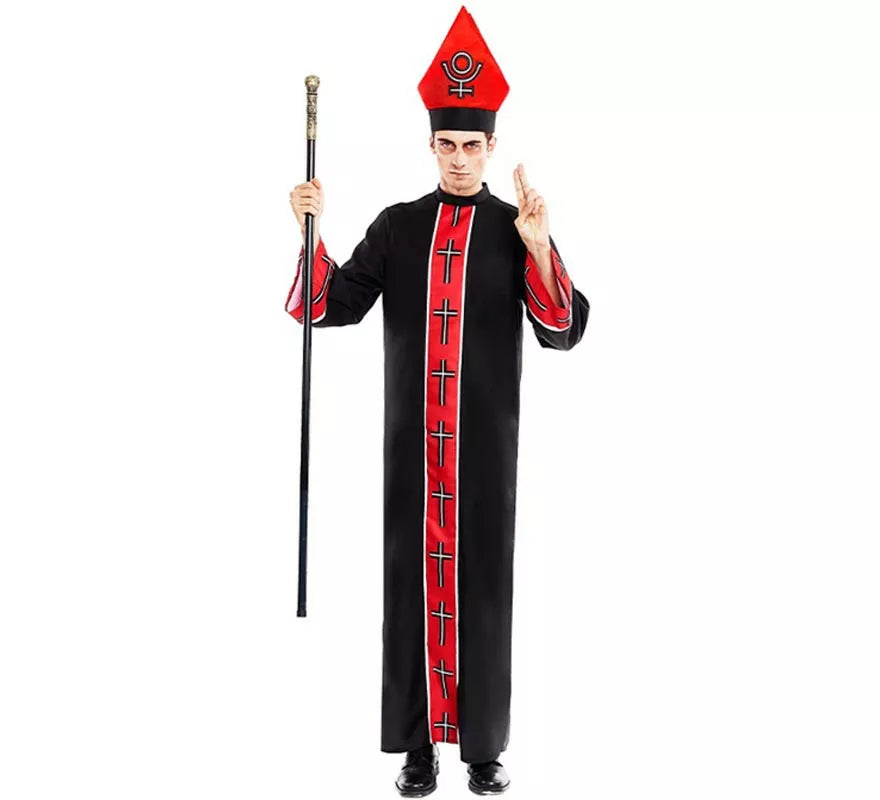 Translation missing: de.Disfraz de Obispo Satánico con estola negro y rojo para hombre
