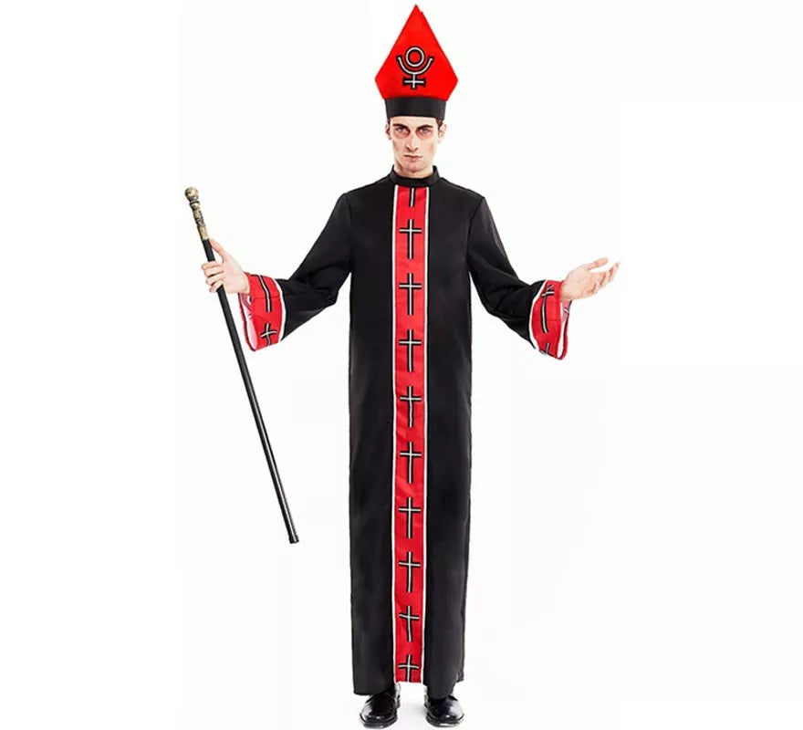 Translation missing: de.Disfraz de Obispo Satánico con estola negro y rojo para hombre