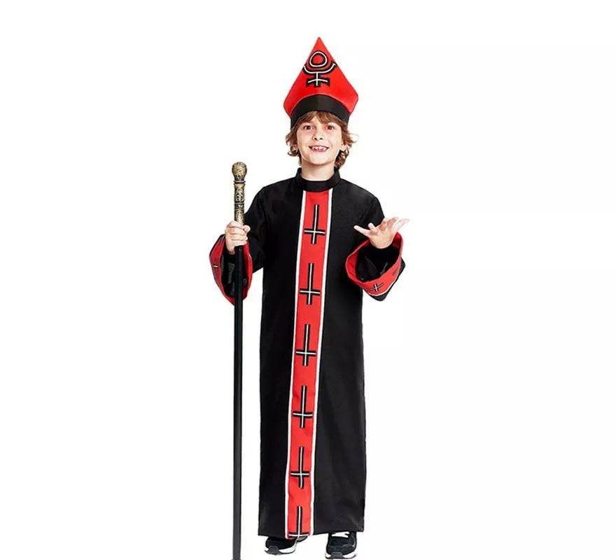 Translation missing: de.Disfraz de Obispo Satánico con estola negro y rojo para niño
