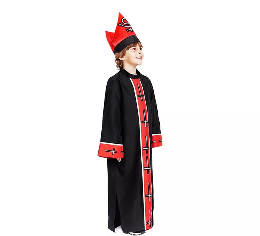 Disfraz de Obispo Satánico con estola negro y rojo para niño