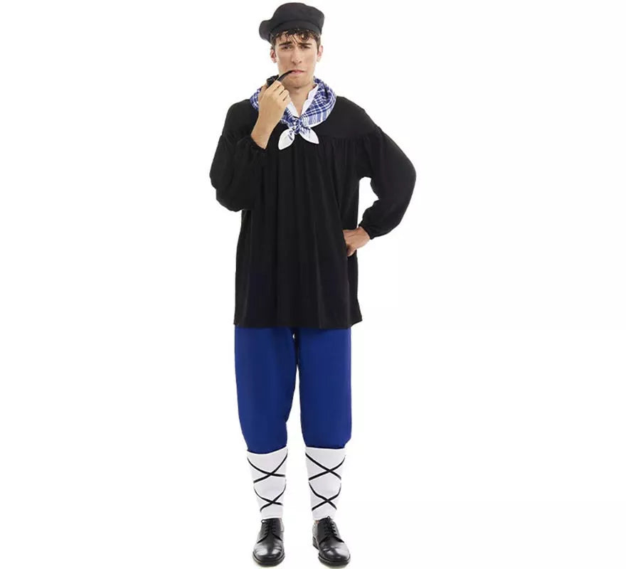 Translation missing: de.Disfraz de Olentzero negro y azul con pañuelo para hombre