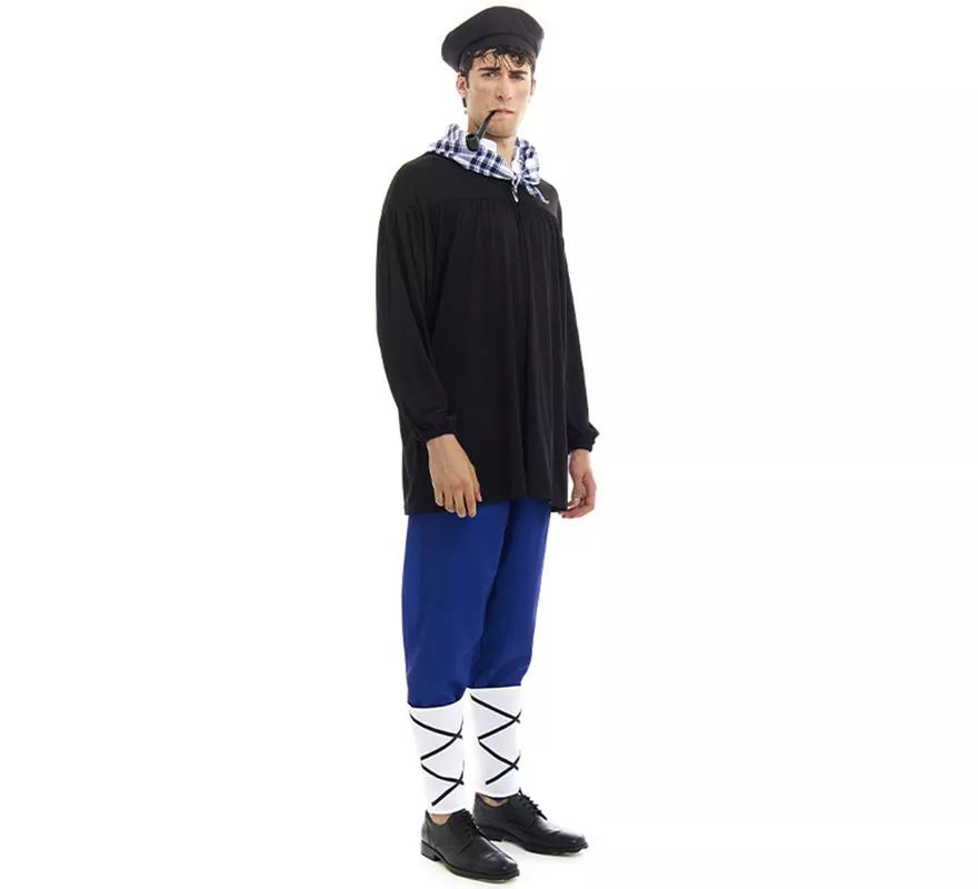 Translation missing: de.Disfraz de Olentzero negro y azul con pañuelo para hombre