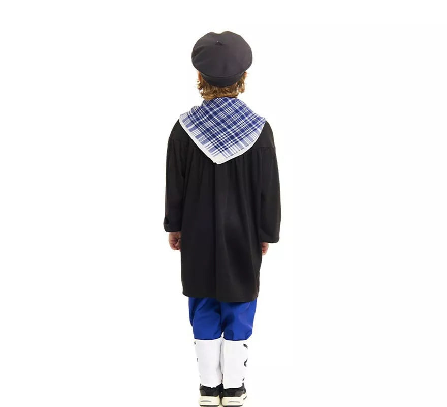 Translation missing: de.Disfraz de Olentzero negro y azul con pañuelo para niño