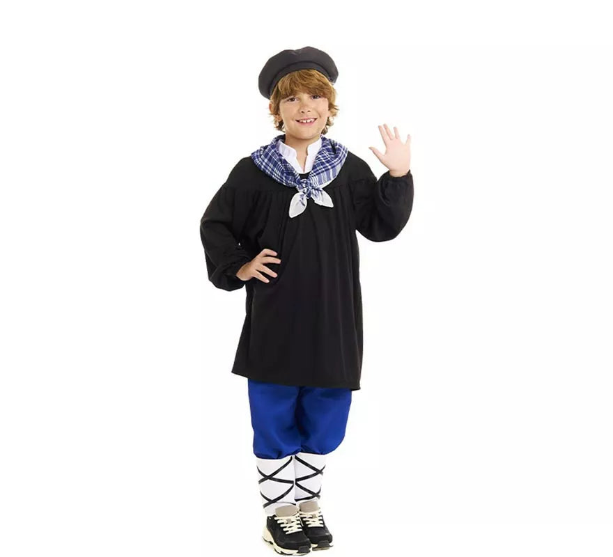 Translation missing: de.Disfraz de Olentzero negro y azul con pañuelo para niño