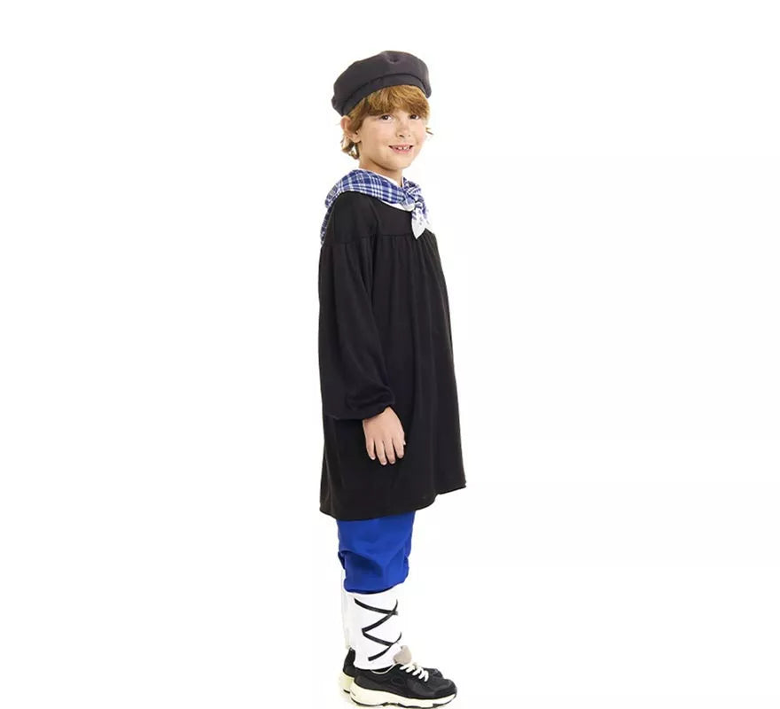 Disfraz de Olentzero negro y azul con pañuelo para niño