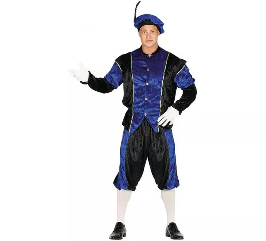 Translation missing: de.Disfraz de Paje Azul y Negro para hombre