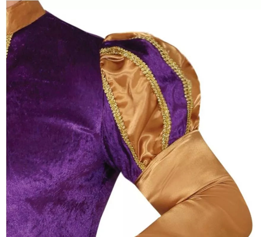 Translation missing: de.Disfraz de Paje morado y naranja con gorro para hombre