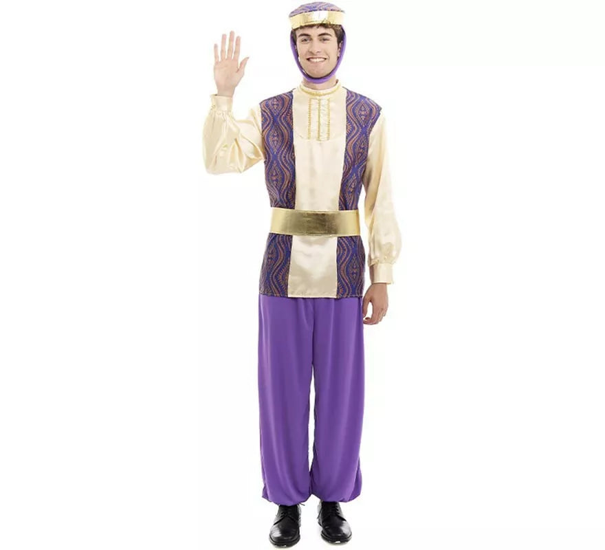 Translation missing: de.Disfraz de Paje Rey Baltasar morado con gorro para hombre