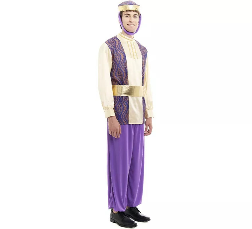 Translation missing: de.Disfraz de Paje Rey Baltasar morado con gorro para hombre