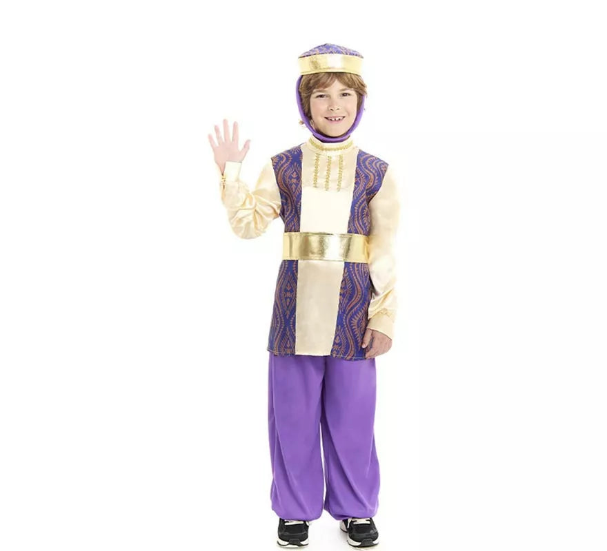 Translation missing: de.Disfraz de Paje Rey Baltasar morado con gorro para niño