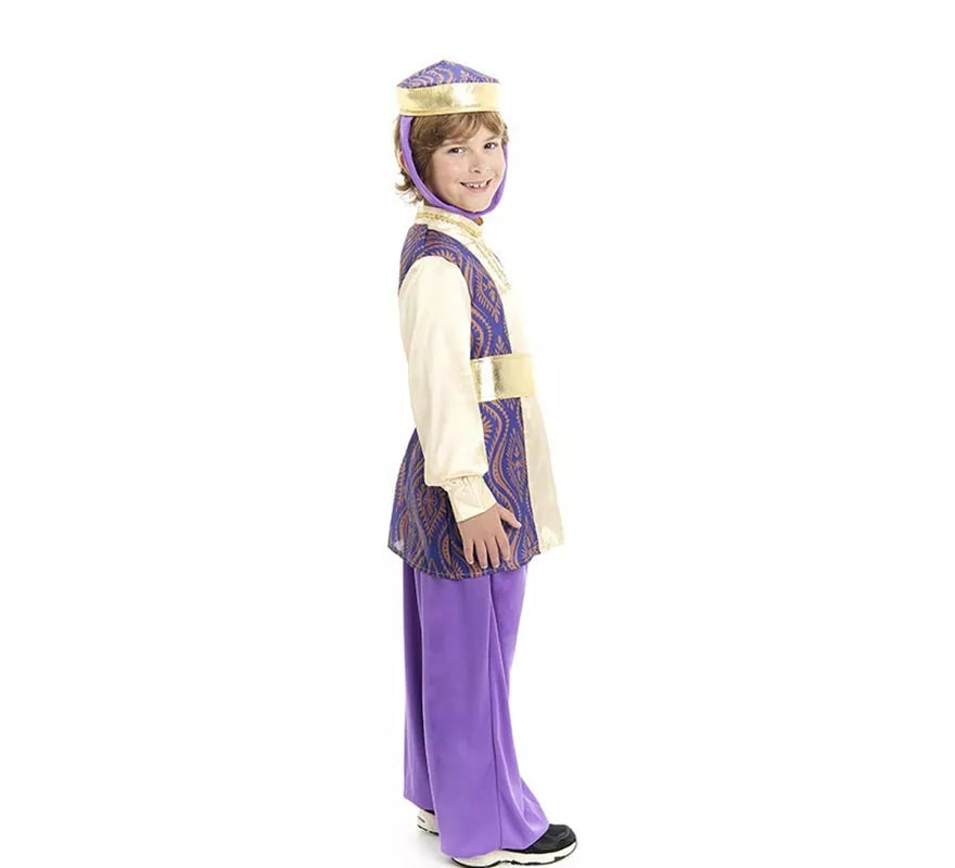 Translation missing: de.Disfraz de Paje Rey Baltasar morado con gorro para niño