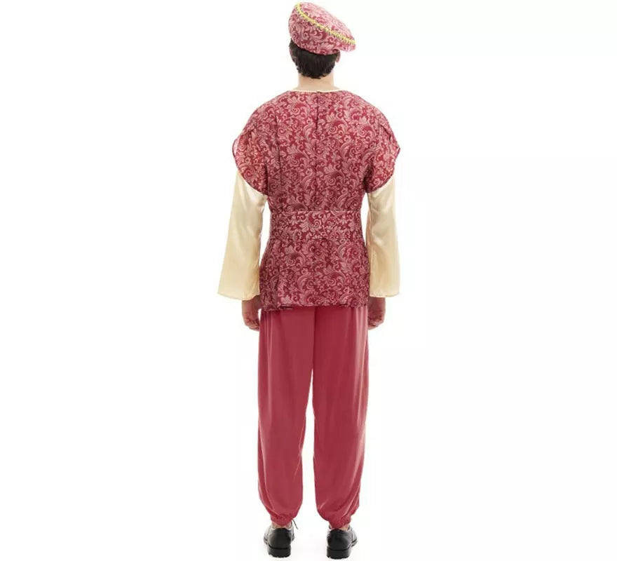 Translation missing: de.Disfraz de Paje Rey Gaspar rojo con gorro para hombre