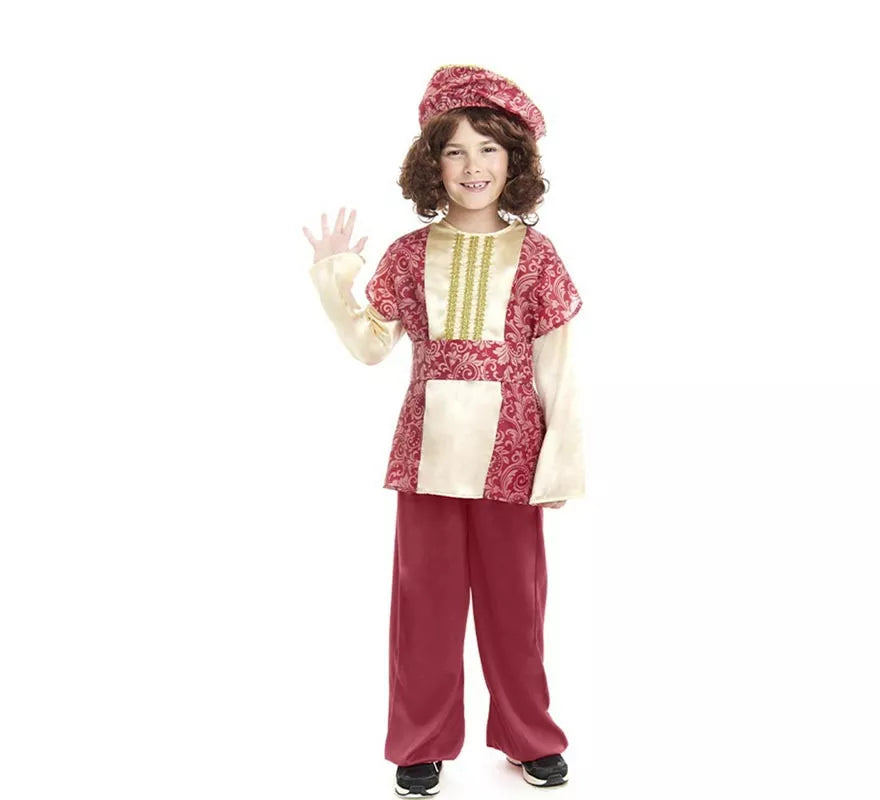 Translation missing: de.Disfraz de Paje Rey Gaspar rojo con gorro para niño