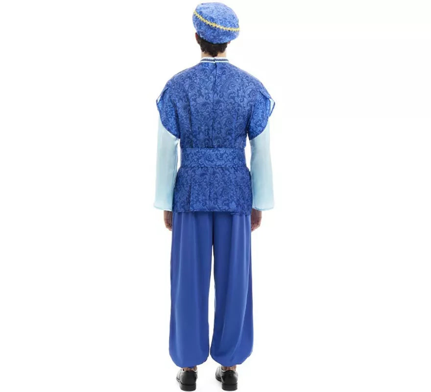 Translation missing: de.Disfraz de Paje Rey Melchor azul con gorro para hombre