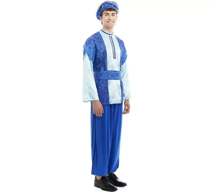 Translation missing: de.Disfraz de Paje Rey Melchor azul con gorro para hombre