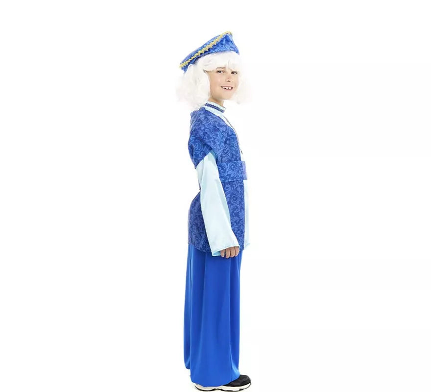 Translation missing: de.Disfraz de Paje Rey Melchor azul con gorro para niño