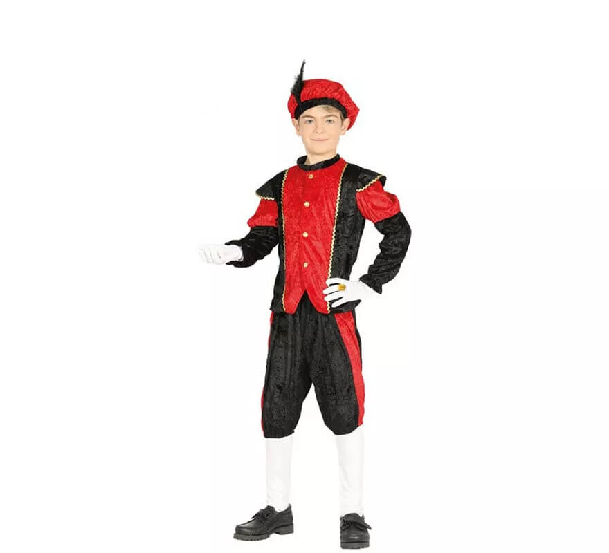 Translation missing: de.Disfraz de Paje Rojo y Negro para niño